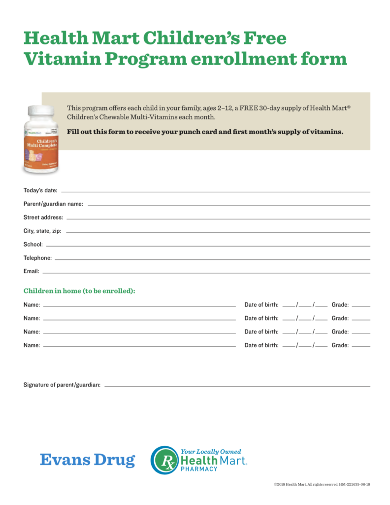 Free Children's Vitamins Services Evans Drugs