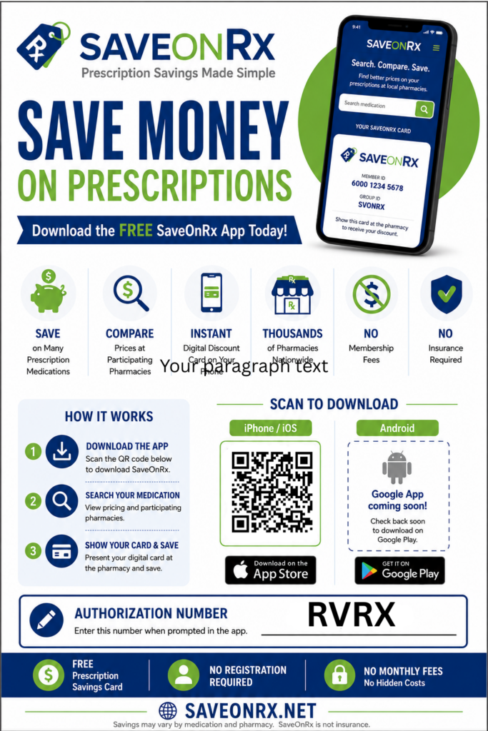 SaveOnRx mobile app flyer